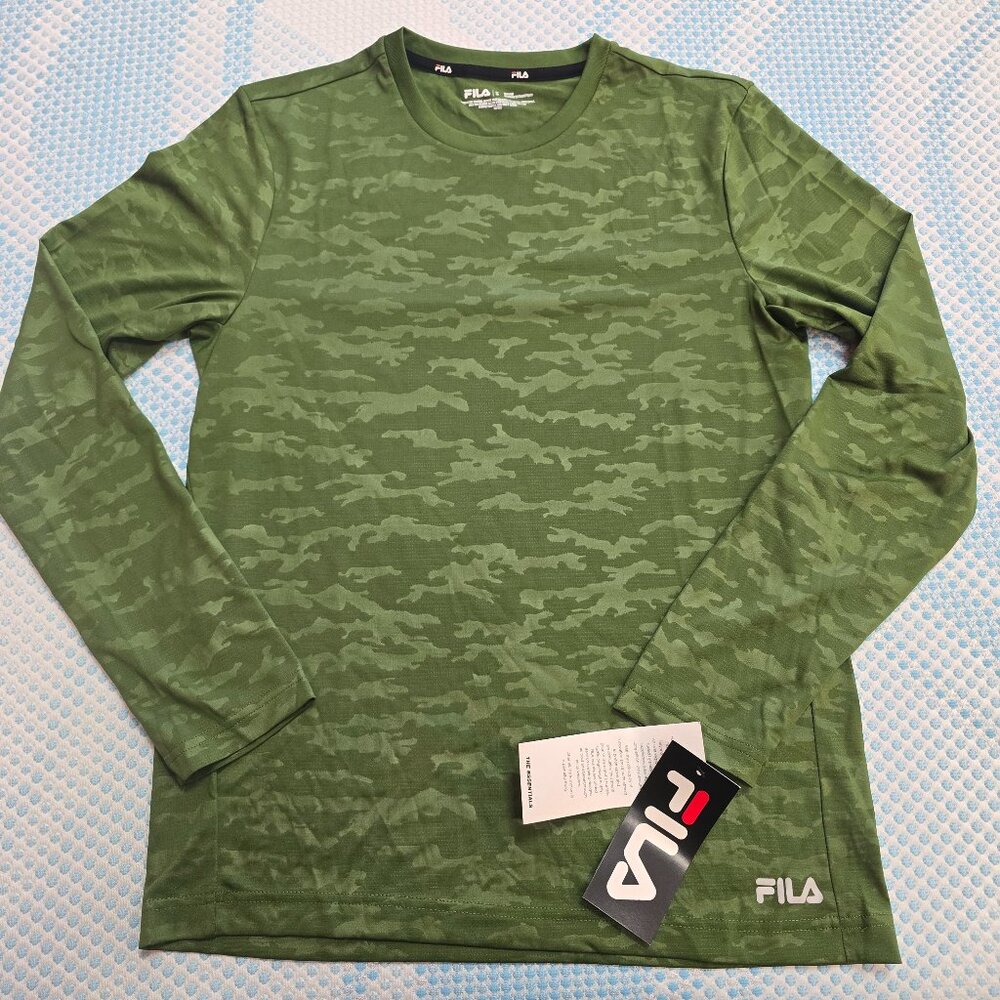 Fila The Essentials Men's Green Camo Long Sleeve Breathable Shirt Size Small